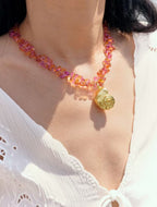 Orange Ocean Beaded Seashell Pendant Necklacce