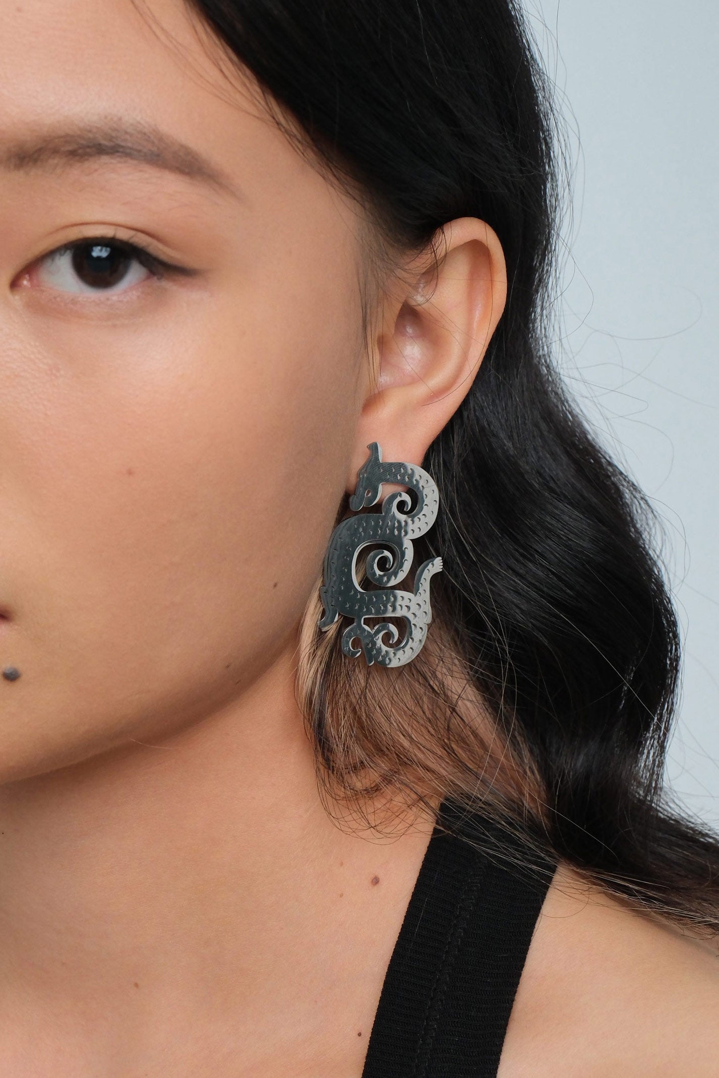Dragon Lady Statement Earrings Silver