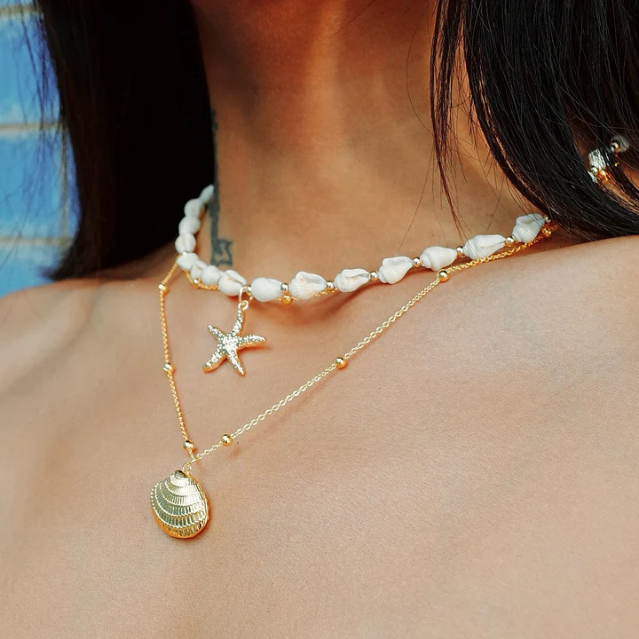 Metal Shell Pendant Double-Layer Necklace