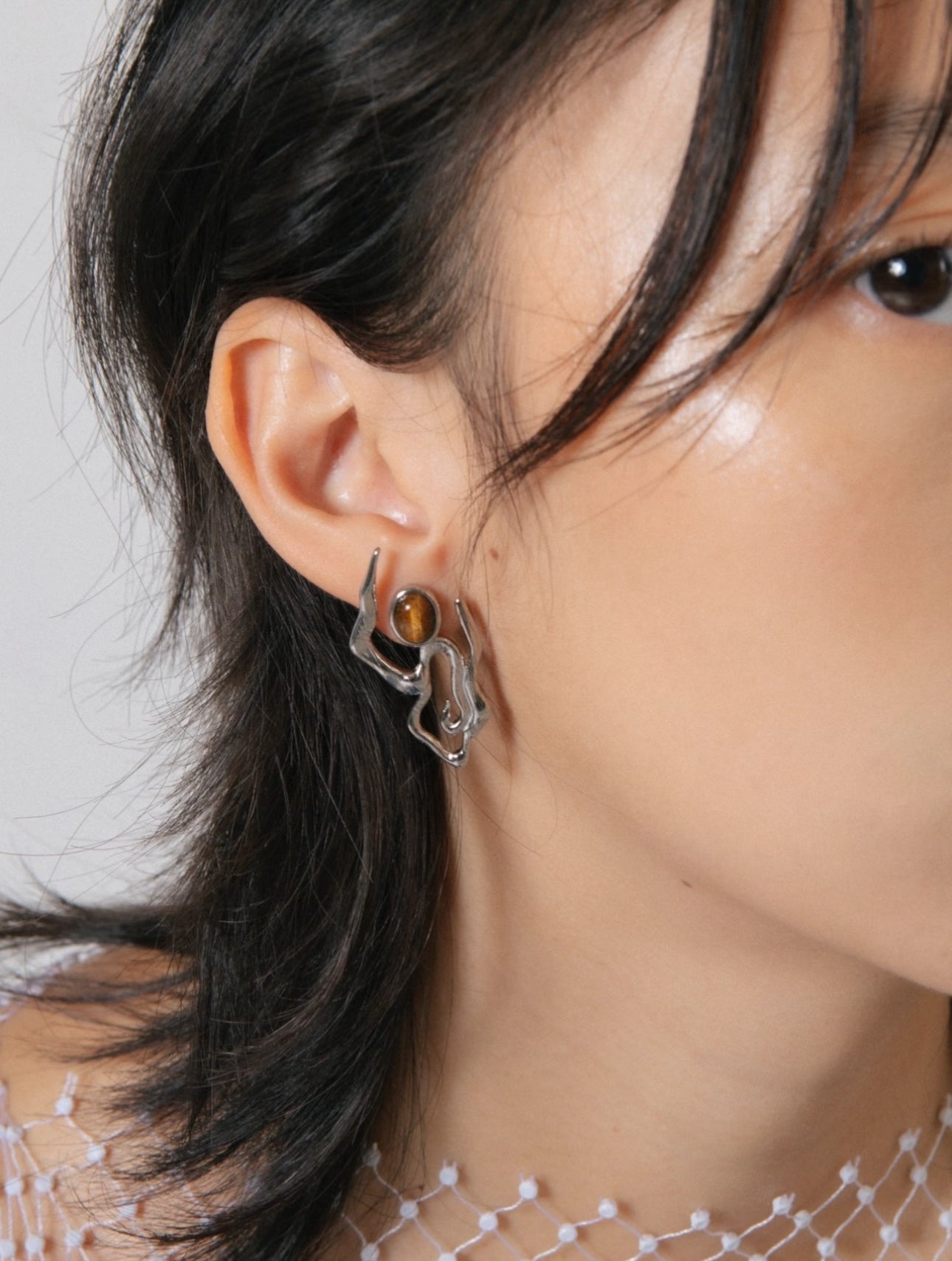 Amber Cloud Silver Earrings