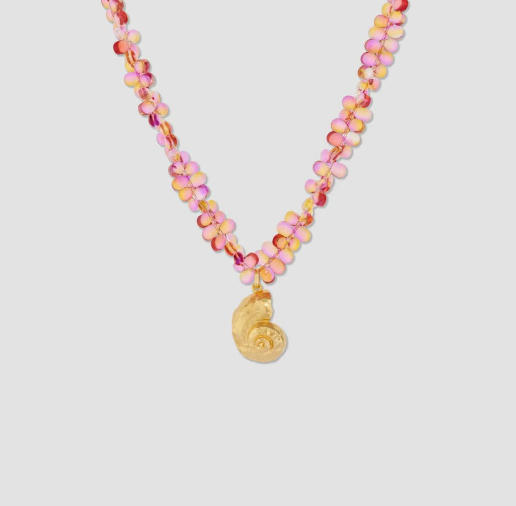 Orange Ocean Beaded Seashell Pendant Necklacce