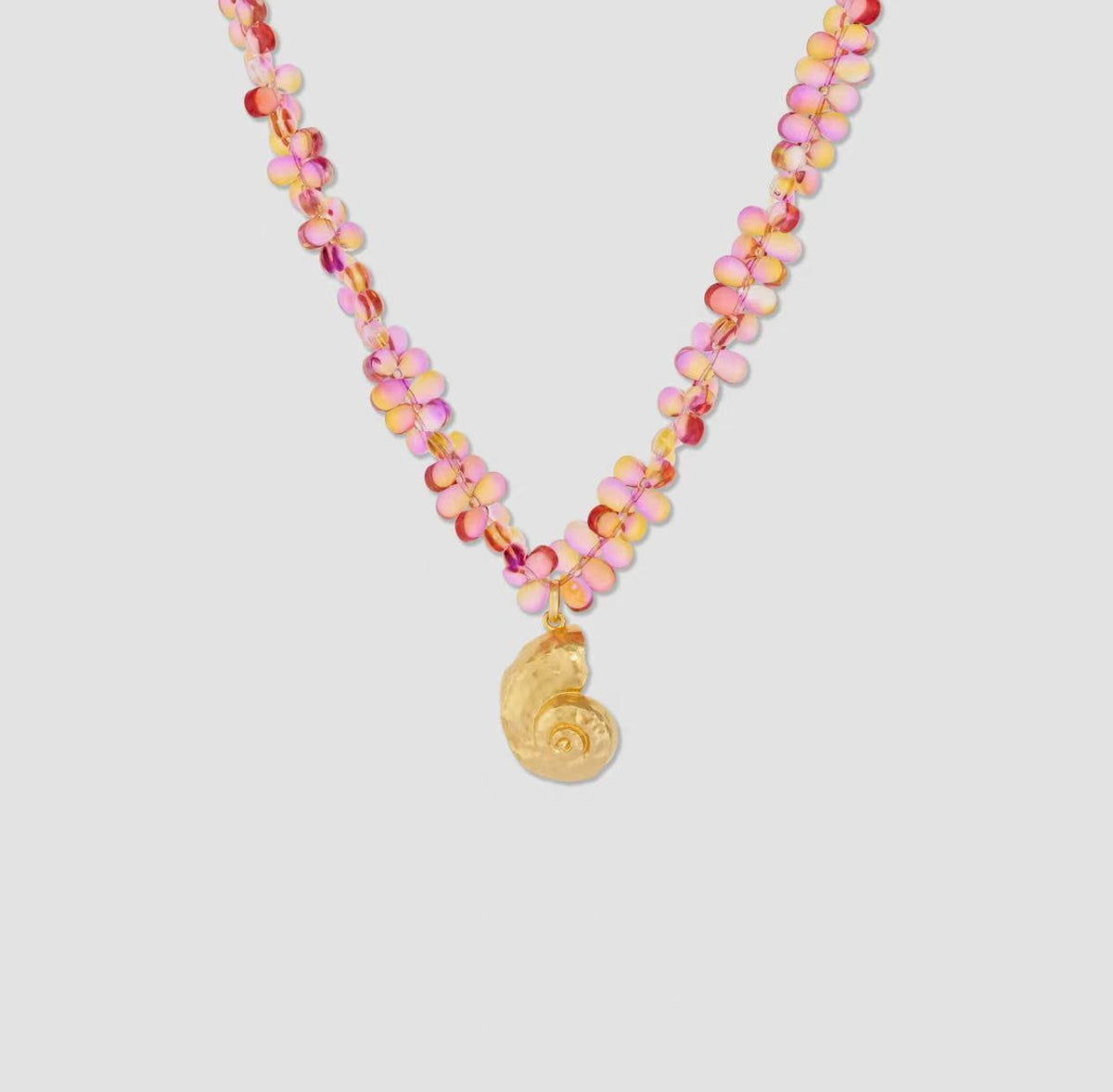 Orange Ocean Beaded Seashell Pendant Necklacce